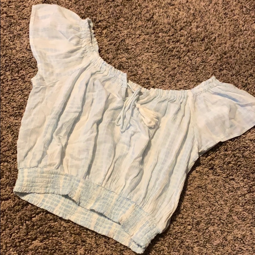 Blue and cream striped crop top